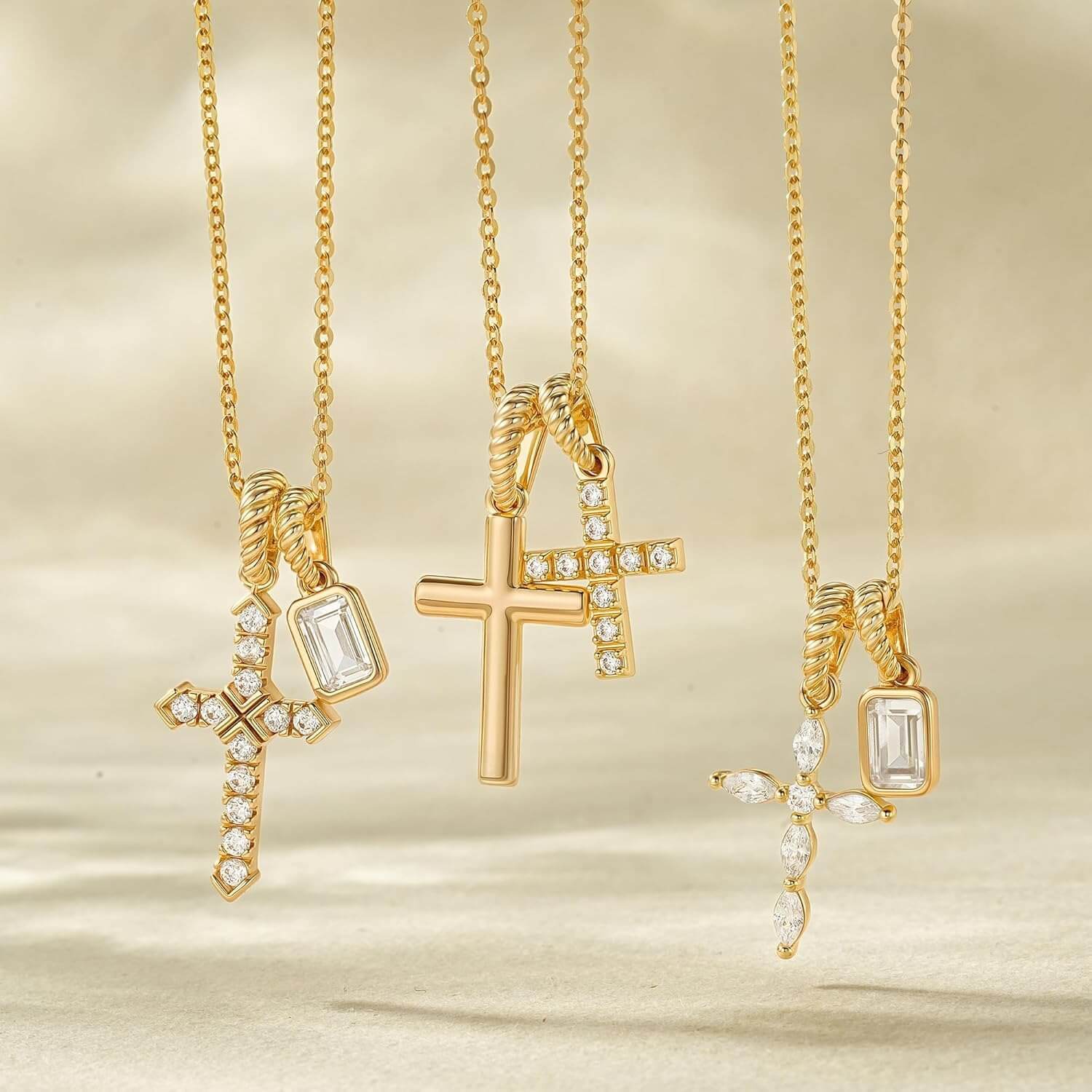 Cross & Emerald Charm Necklace