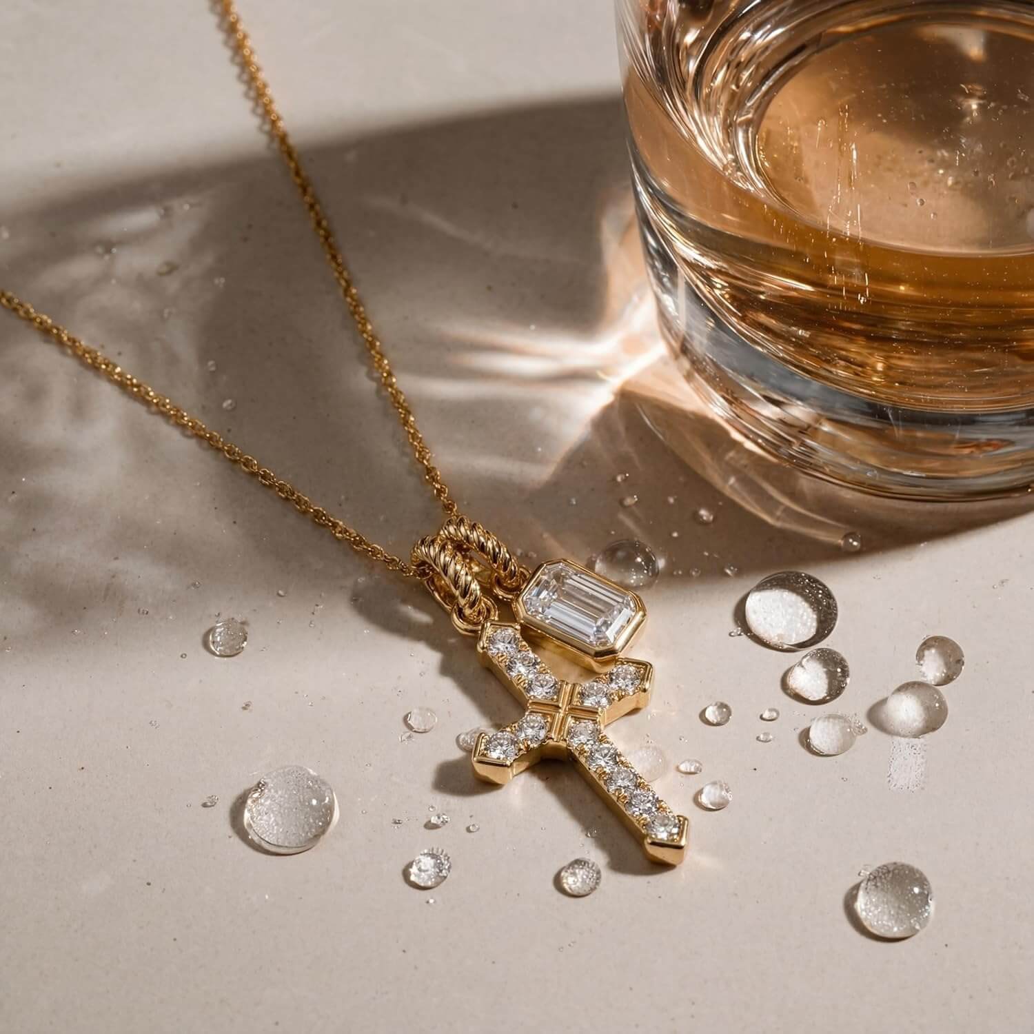 Cross & Emerald Charm Necklace